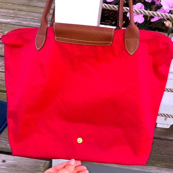Longchamp Handbags - Longchamp Large Red Zippered Tote Bag 12 inches W